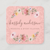 Waterverf Wildbloemen Floral Wreatroze Vierkante Visitekaartje (Voorkant)
