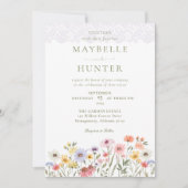 Waterverf Wildbloemen, Foliage en Lace Wedding Kaart (Voorkant)