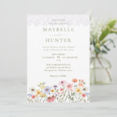 Waterverf Wildbloemen, Foliage en Lace Wedding Kaart (Staand voorkant)