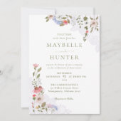 Waterverf Wildbloemen, Foliage en Lace Wedding Kaart (Voorkant)