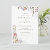 Waterverf Wildbloemen, Foliage en Lace Wedding Kaart (Staand voorkant)