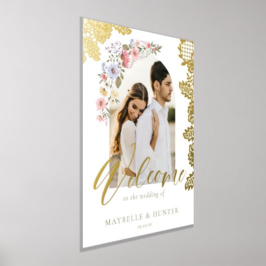 Waterverf Wildbloemen Foto bruiloft Welkomstwoord Folie Afdrukken (Laagn)