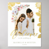 Waterverf Wildbloemen Foto bruiloft Welkomstwoord Folie Afdrukken (Voorkant)