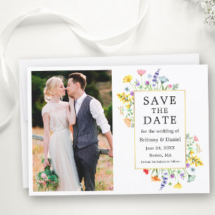 Waterverf Wildbloemen Foto Goud Lijst Save The Date