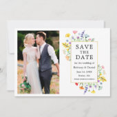 Waterverf Wildbloemen Foto Goud Lijst Save The Date (Voorkant)