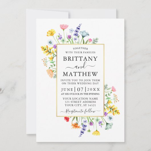 Waterverf Wildbloemen Foto Gouden Bruiloft Kaart (Voorkant)