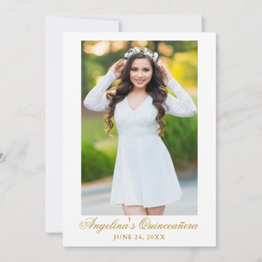 Waterverf Wildbloemen Foto Gouden Quinceanera Kaart (Achterkant)