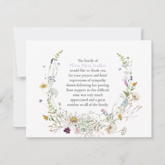 Waterverf Wildbloemen Funeral Script Hartelijk dan Bedankkaart (Voorkant)