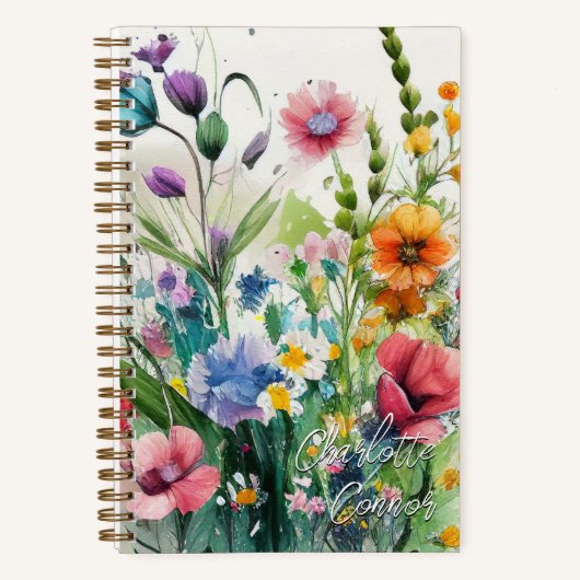 Waterverf Wildbloemen gepersonaliseerde kunst Notitieboek (Voorkant)
