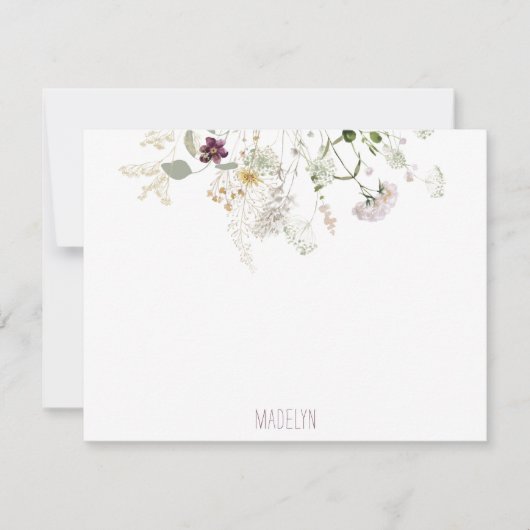 Waterverf Wildbloemen - Gepersonaliseerde platte K Notitiekaartje (Voorkant)