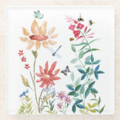 Waterverf Wildbloemen Glazen Onderzetter (Voorkant)