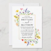 Waterverf Wildbloemen Goud Lijst Bruiloft Kaart (Voorkant)