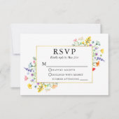 Waterverf Wildbloemen Goud Lijst Bruiloft RSVP Kaartje (Voorkant)
