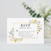 Waterverf Wildbloemen Goud Lijst Bruiloft RSVP Kaartje (Staand voorkant)