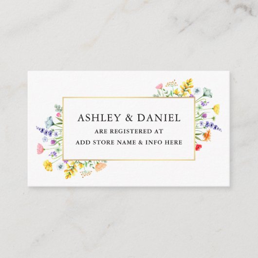 Waterverf Wildbloemen Goud Lijst Trouwregister Informatiekaartje (Voorkant)