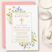 Waterverf Wildbloemen Goud Roze Doop Kaart