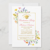 Waterverf Wildbloemen Goud Roze Graduation Party Kaart (Voorkant)