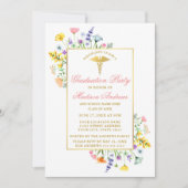 Waterverf Wildbloemen Goud Roze Verpleegster Afstu Kaart (Voorkant)