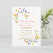 Waterverf Wildbloemen Goud Roze Verpleegster Afstu Kaart (Staand voorkant)