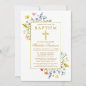 Waterverf Wildbloemen Gouden Doop Kaart (Voorkant)