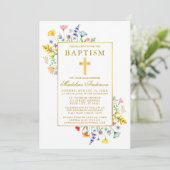 Waterverf Wildbloemen Gouden Doop Kaart (Staand voorkant)