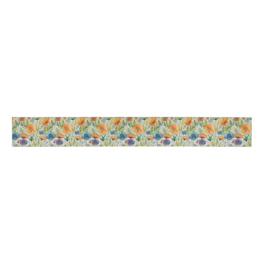 Waterverf Wildbloemen Grosgrain Lint (Voorkant)