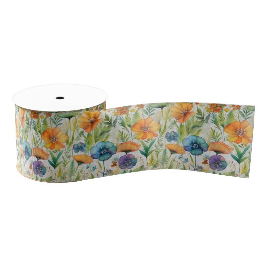 Waterverf Wildbloemen Grosgrain Lint (Spoel)