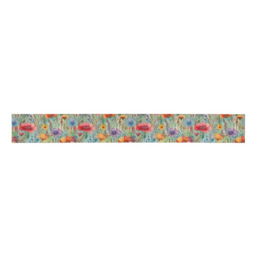 Waterverf Wildbloemen Grosgrain Lint (Voorkant)