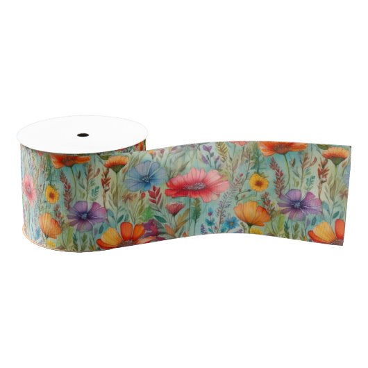 Waterverf Wildbloemen Grosgrain Lint (Spoel)