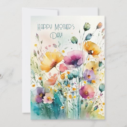 Waterverf Wildbloemen|Happy Moederdag Feestdagenkaart (Voorkant)