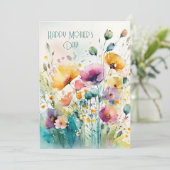 Waterverf Wildbloemen|Happy Moederdag Feestdagenkaart (Staand voorkant)
