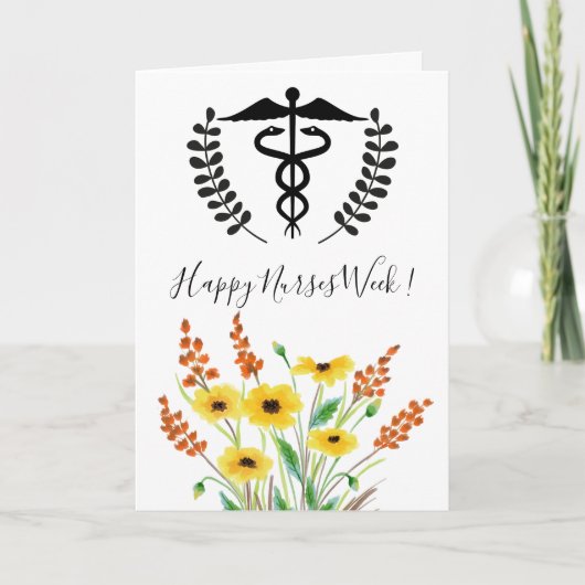 Waterverf Wildbloemen Happy Nurses Week Kaart (Voorkant)
