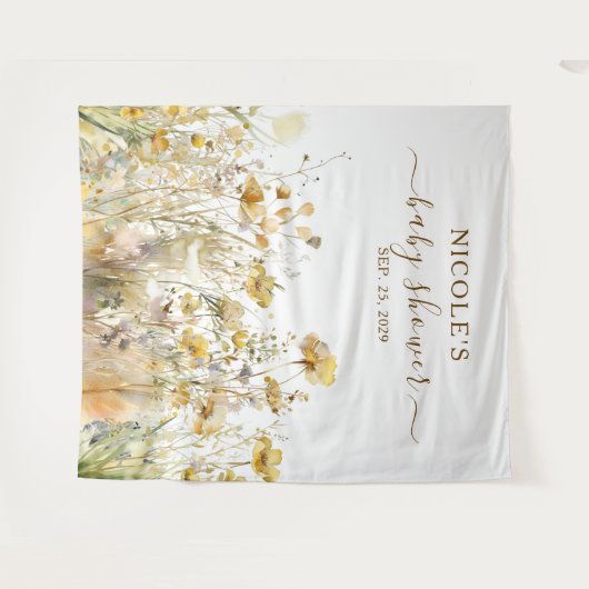 Waterverf Wildbloemen Herfst Baby shower Achtergro Wandkleed (Voorkant (horizontaal))