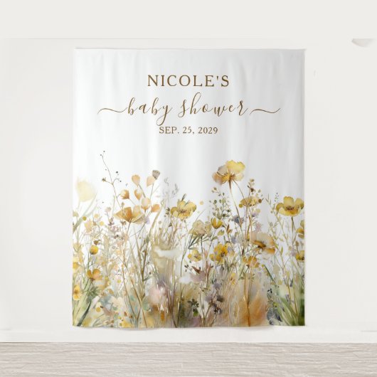 Waterverf Wildbloemen Herfst Baby shower Achtergro Wandkleed (Voorkant)