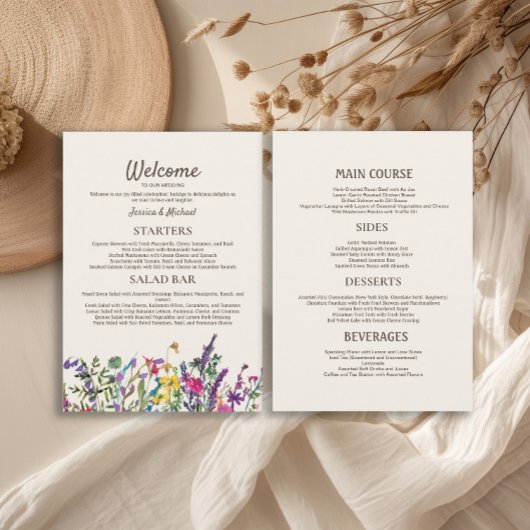 Waterverf Wildbloemen Huwelijksreceptie Menu
