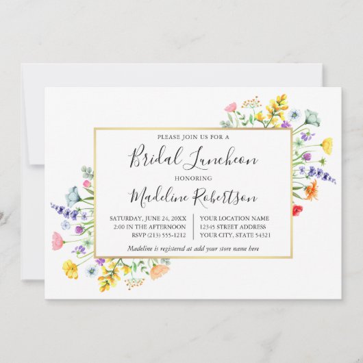 Waterverf Wildbloemen Kalligrafie Bridal Luncheon Kaart (Voorkant)