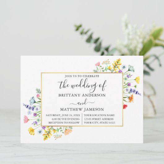 Waterverf Wildbloemen Kalligrafie Bruiloft Kaart (Staand voorkant)