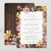 Waterverf Wildbloemen kant en houten bruiloft Kaart (Voorkant / Achterkant)