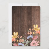 Waterverf Wildbloemen kant en houten bruiloft Kaart (Achterkant)