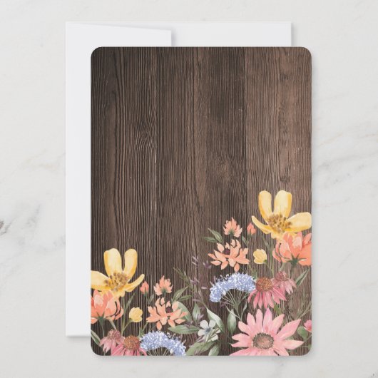 Waterverf Wildbloemen kant en houten bruiloft Kaart (Achterkant)