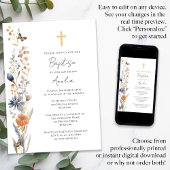  Waterverf Wildbloemen kruisen doop Kaart