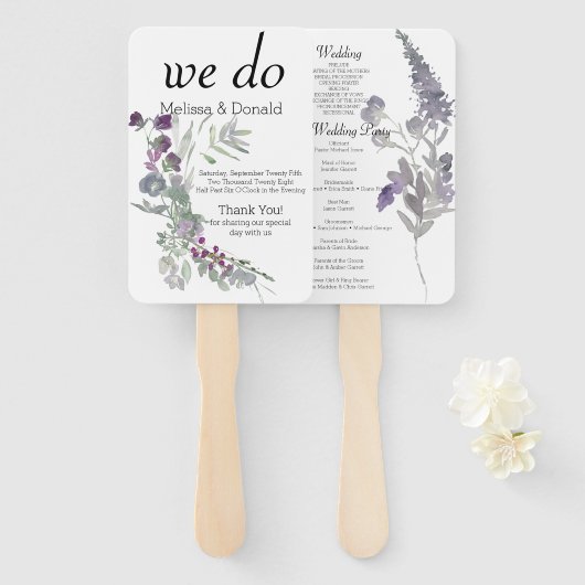 Waterverf Wildbloemen Lavendel Bloemen Programma Handwaaier (Voorkant en achterkant)