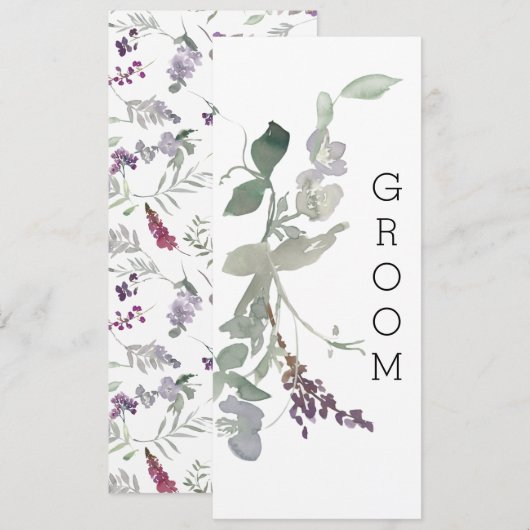 Waterverf Wildbloemen Lavendel Bloemen Stoel teken Menu (Voorkant / Achterkant)