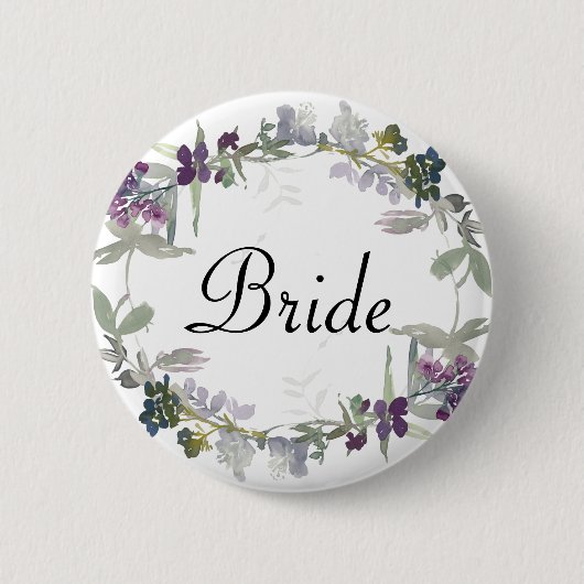 Waterverf Wildbloemen Lavender Floral Bride Ronde Button 5,7 Cm (Voorkant)