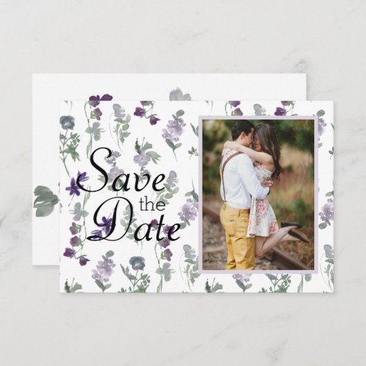 Waterverf Wildbloemen Lavender Save The Date (Voorkant / Achterkant)