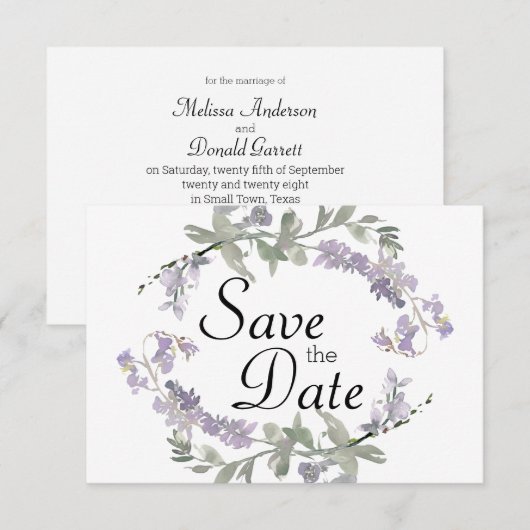 Waterverf Wildbloemen Lavender Save The Date (Voorkant / Achterkant)