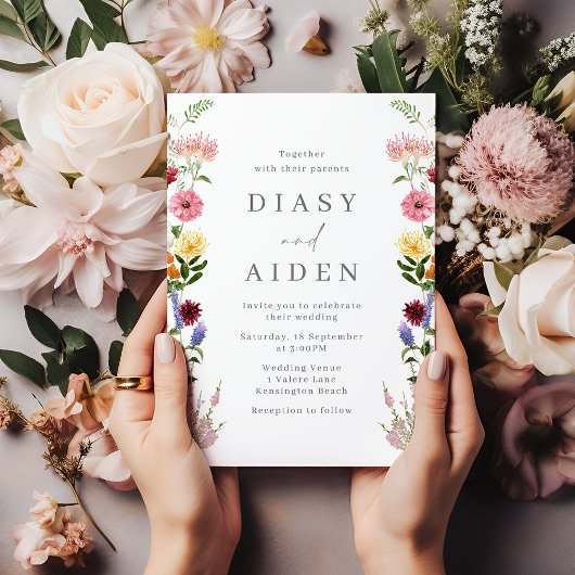 Waterverf Wildbloemen Lente Zomer Bruiloft Kaart