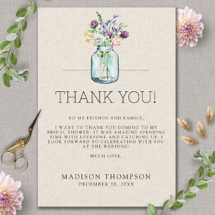 Waterverf Wildbloemen Linnen Boho Vrijgezellenfees Bedankkaart