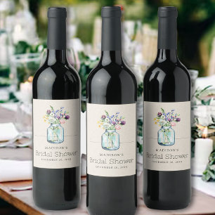 Waterverf Wildbloemen Linnen Boho Vrijgezellenfees Wijn Etiket