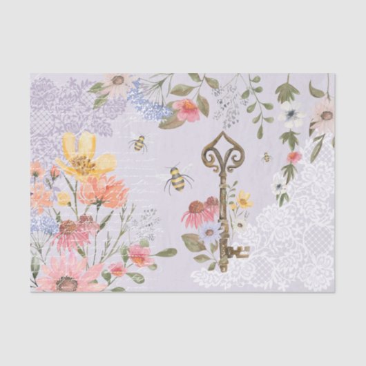 Waterverf Wildbloemen Lozen  sleutel ontkoppeling Tissuepapier (Voorkant)